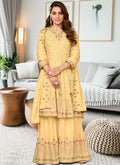 Eid Collection - Pale Yellow Multi Embroidery Traditional Gharara Suit