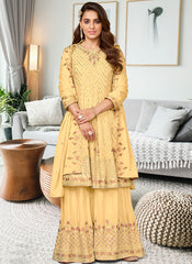 Eid Collection - Pale Yellow Multi Embroidery Traditional Gharara Suit