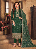 Green Golden Embroidered Traditional Pant Suit