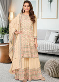 Latest Eid Collection - Beige Cream Multi Embroidery Traditional Gharara Suit