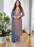Brown And Blue Multi Embroidery Traditional Pant Suit