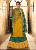 Yellow And Green Multi Embroidered Lehenga Suit