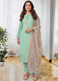 Sea Green And Grey Sequence Embroidery Traditional Pant Suit