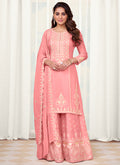 Pink Designer Embroidery Festive Palazzo Suit