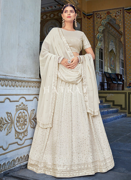 Off White Sequence Embroidery Wedding Lehenga Choli 