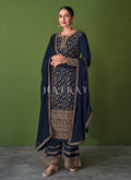 Navy Blue Traditional Embroidered Wedding Palazzo Suit