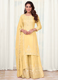 Yellow Designer Embroidery Festive Palazzo Suit