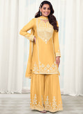 Yellow Reshamkari Embroidered Gharara Style Suit