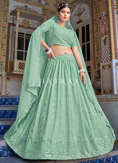 Sea Green Sequence Embroidery Wedding Lehenga Choli
