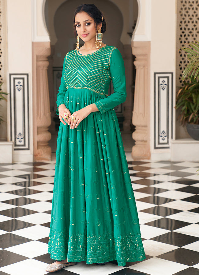 Client In Our Mint Green Noodle Anarkali Dress – LIBAS CAFE