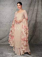 Beige Lucknowi Embroidered Designer Palazzo Suit