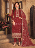 Bridal Red Golden Embroidered Traditional Pant Suit