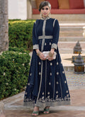 Navy Blue Sequence Embroidery Slit Style Festive Anarkali Pant Suit