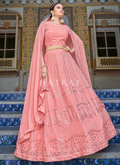 Peach Sequence Embroidery Wedding Lehenga Choli