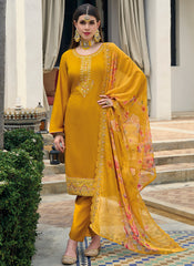 Yellow Multi Embroidery Pakistani Pant Style Suit