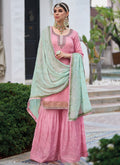 Pink And Teal Embroidery Designer Gharara Style Suit