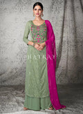 Olive Green Lucknowi Embroidered Designer Palazzo Suit