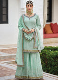 Teal Blue Embroidery Designer Gharara Style Suit