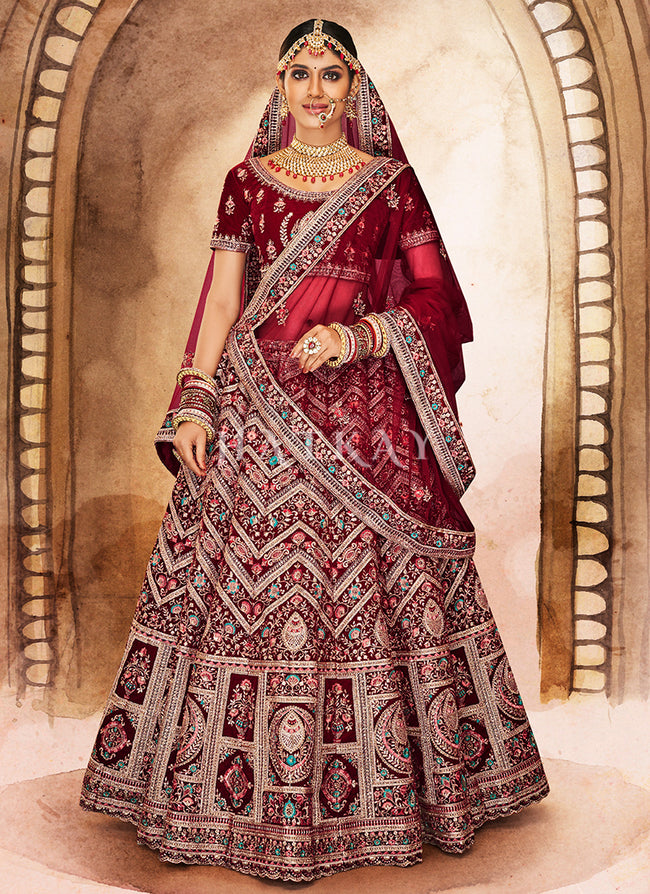 Deep Magenta Embroidery Bridal Wedding Lehenga Choli