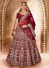 Deep Magenta Embroidery Bridal Wedding Lehenga Choli