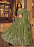 Pastel Green Zari And Sequence Georgette Embroidered Lehenga Choli