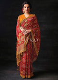 Red And Orange Embroidered Festive Saree
