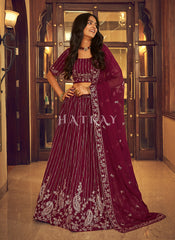 Magenta Zari And Sequence Georgette Embroidered Lehenga Choli