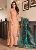 Peach Embroidered Traditional Palazzo Suit