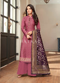 Rose Pink Embroidered Traditional Palazzo Suit