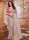 Mauve And Pink Multi Embroidered Partywear Saree