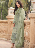 Green Golden Embroidery Pakistani Pant Style Suit