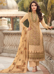 Beige Golden Embroidery Pakistani Pant Style Suit