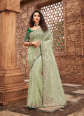 Green Two Tone Multi Embroidered Partywear Saree