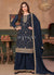 Navy Blue Embroidered Georgette Palazzo Suit