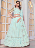 Sky Blue Sequence Embroidery Georgette Lehenga Choli