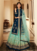 Blue And Sea Green Zari Embroidered Indian Lehenga Suit