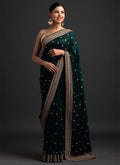 Green And Golden Sequence Embroidered Saree