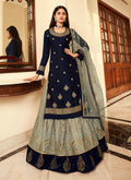 Blue And Grey Golden Zari Embroidered Indian Lehenga Suit