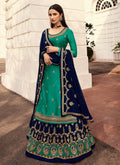 Blue And Turquoise Golden Zari Embroidered Indian Lehenga Suit 