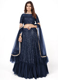 Blue Sequence Embroidery Wedding Lehenga Choli