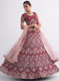 Buy Designer Lehengas - Cherry Red Ombré Zarkan Embroidery Wedding Lehenga Choli At Hatkay