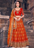 Red And Orange Multi Embroidery Wedding Designer Lehenga Choli