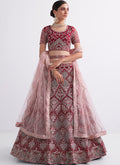 Cherry Red Ombré Zarkan Embroidery Wedding Lehenga Choli