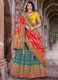 Turquoise And Yellow Multi Embroidery Wedding Lehenga Choli