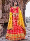 Red And Yellow Multi Embroidery Wedding Lehenga Choli