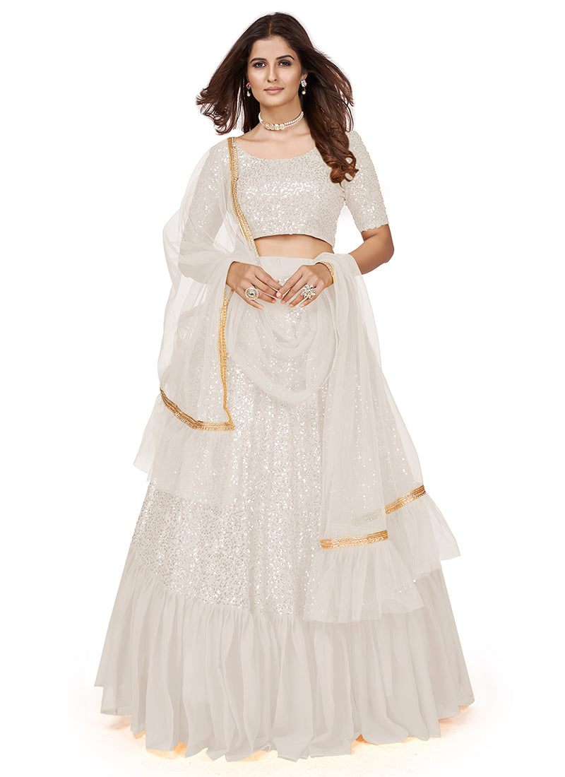 White Sequence Embroidery Wedding Lehenga Choli