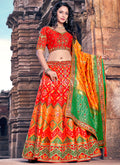 Red And Green Multi Embroidery Wedding Lehenga Choli