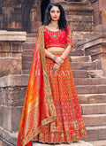 Red And Orange Multi Embroidery Wedding Lehenga Choli