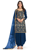 Dark Blue Mirror Work Embroidery Patiala Salwar Kameez