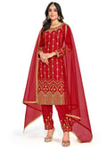 Red Mirror Work Embroidery Festive Salwar Kameez